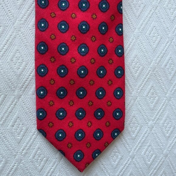 Etro Milano cotton tie red blue black hand made In Italy